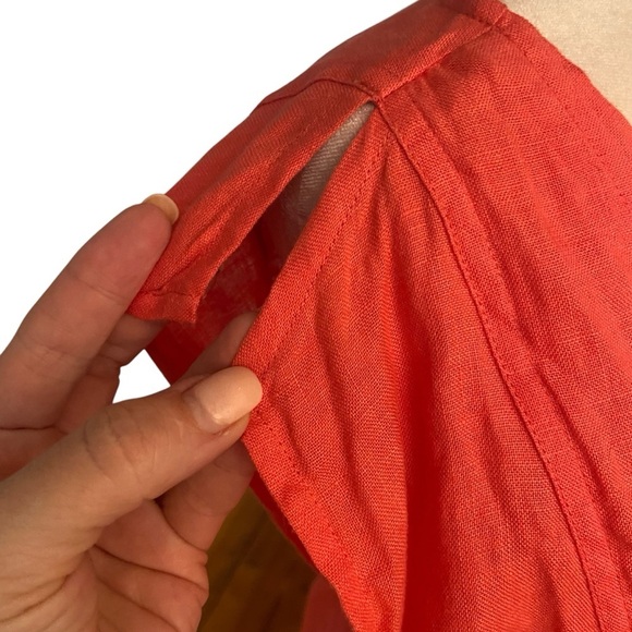 Talbots Pure Irish Linen Drawstring Waist Top Size 6 Coral PleatedBib Lagenlook - Picture 3 of 12